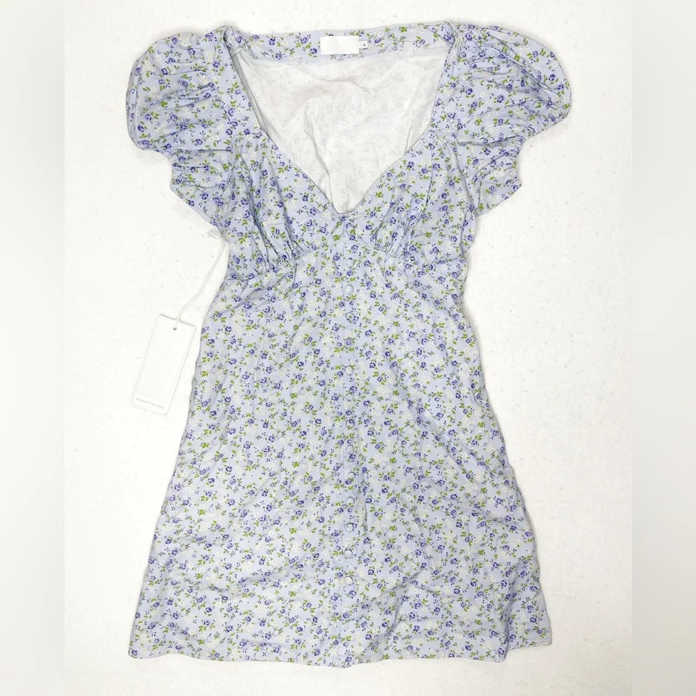 Boyish The Dusty Puff-Sleeve Mini Dress Forget Me Not Floral Size 6 Revolve - Picture 3 of 10
